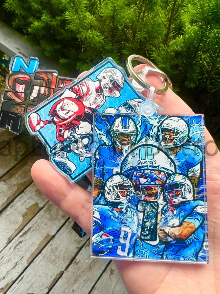 “1” Detroit Lions Acrylic Keychain 4x3.5 in