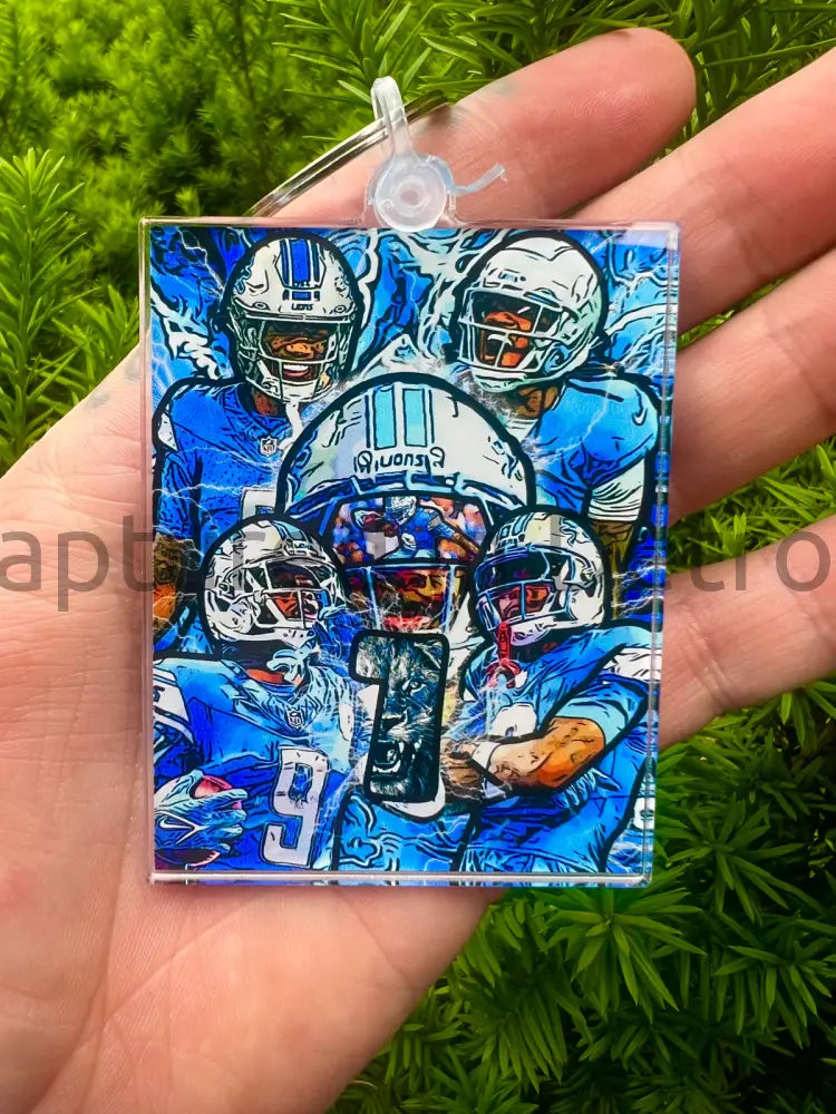 “1” Detroit Lions Acrylic Keychain 4x3.5 in