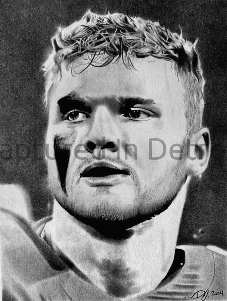 8.5x11 Aidan Hutchinson Graphite Drawing Fine Art Print