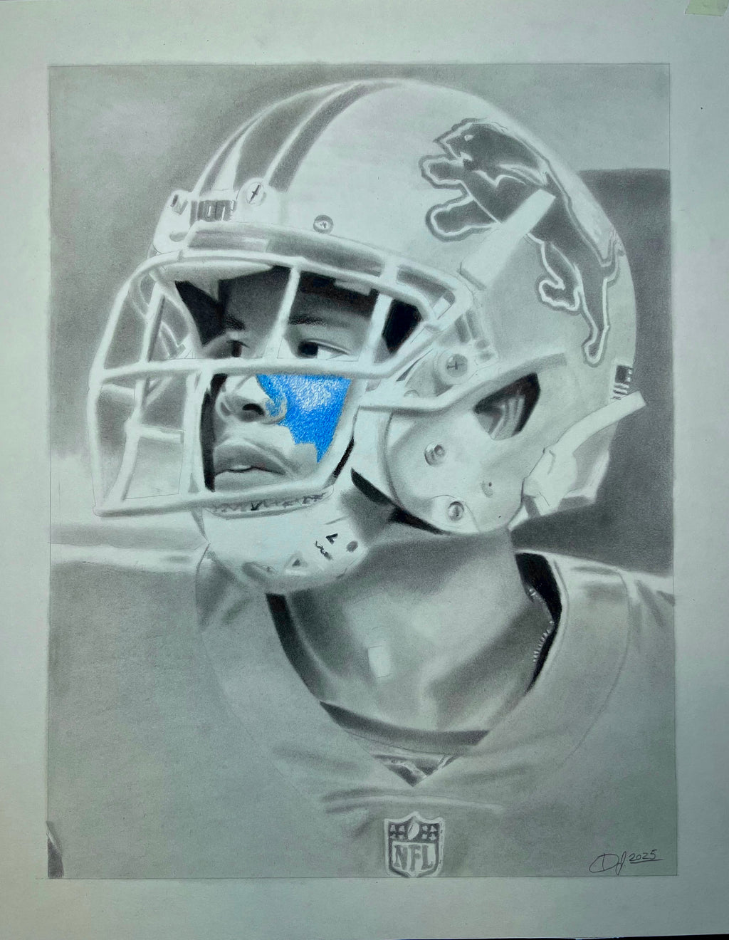 8.5x11 Khalif Raymond “Blue Paint” Series Charcoal Fine Art Print