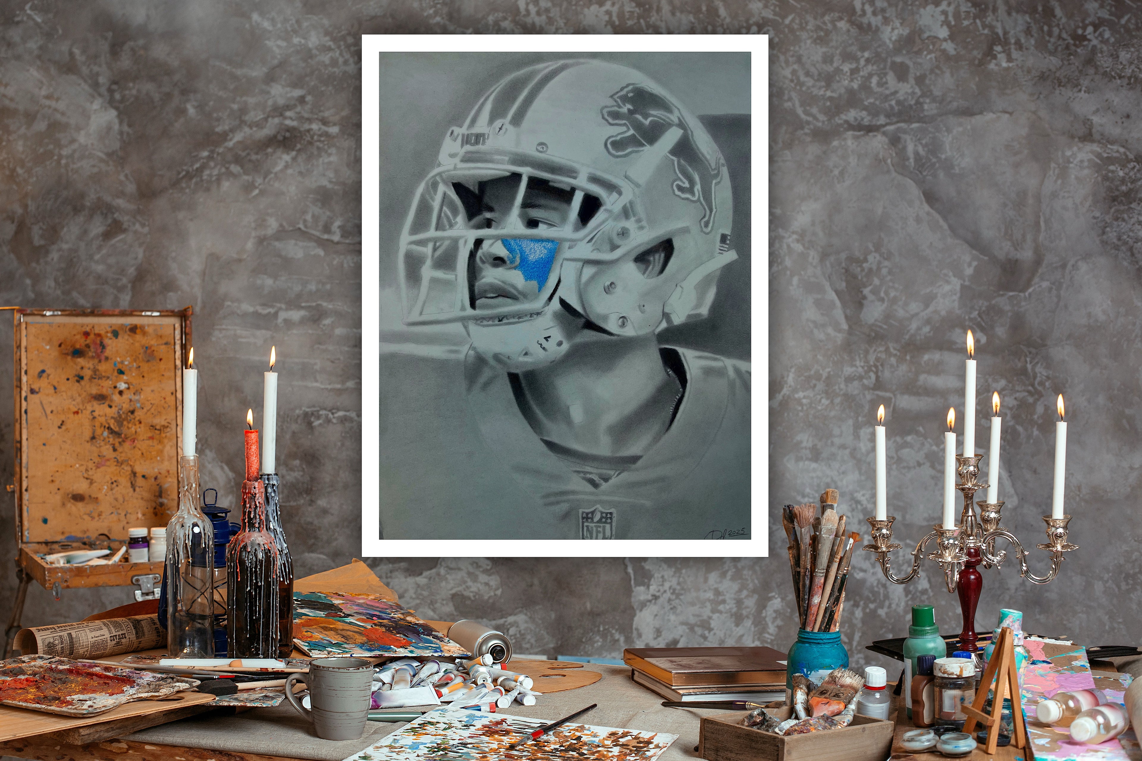 8.5x11 Khalif Raymond “Blue Paint” Series Charcoal Fine Art Print