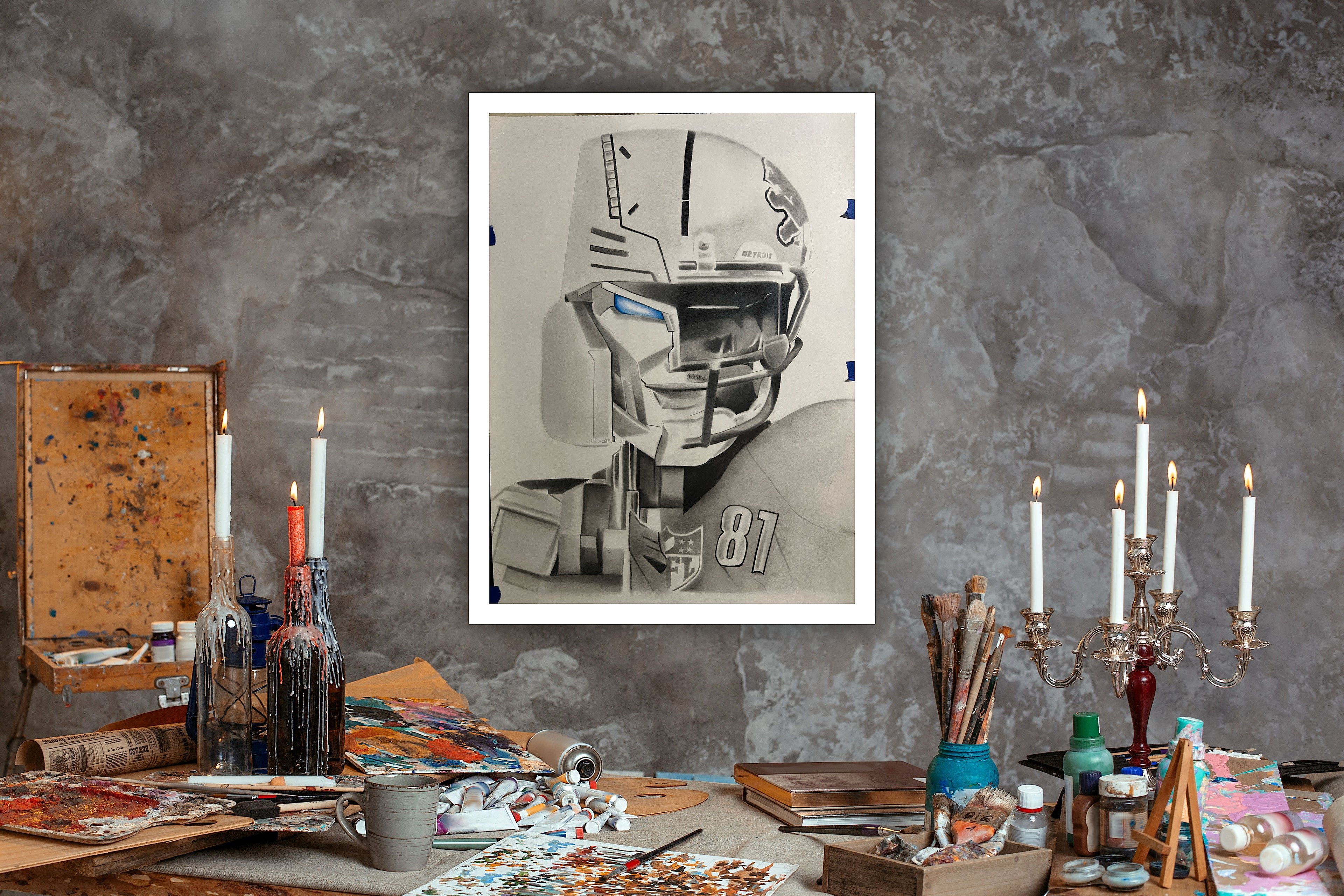 8.5x11 Calvin “Megatron” Johnson Graphite Drawing Fine Art Print Limited Edition /20