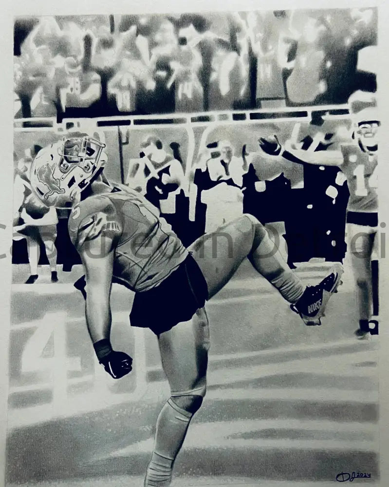 (SALE) David Montgomery 40th Career Touchdown Graphite Print 8.5x11