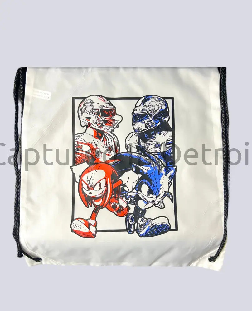White Nylon Sonic X Knuckles(Montgomery X Gibbs) Drawstring Bag